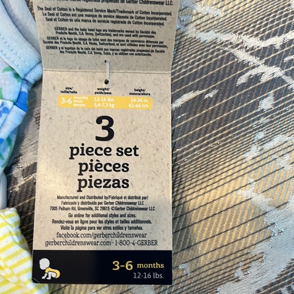 NWT Gerber 3 piece organic cotton matched set blue and yellow floral 3-6 month - Picture 7 of 9
